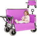 Heavy-Duty Folding Wagon with Bench Seat and Rear Folding Tabletop – 500-Pound Capacity, All-Terrain Beach Wheels for Outdoor Use (Purple + Steel)