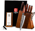 YARENH Kitchen Knife Set, 8 Piece Professional Damascus Chef Knives, Sharp High Carbon Stainless Steel Blade, 73 Layers, Full Tang, Dalbergia Wood Handle, Walnut Wooden Block and Sharpener Stone