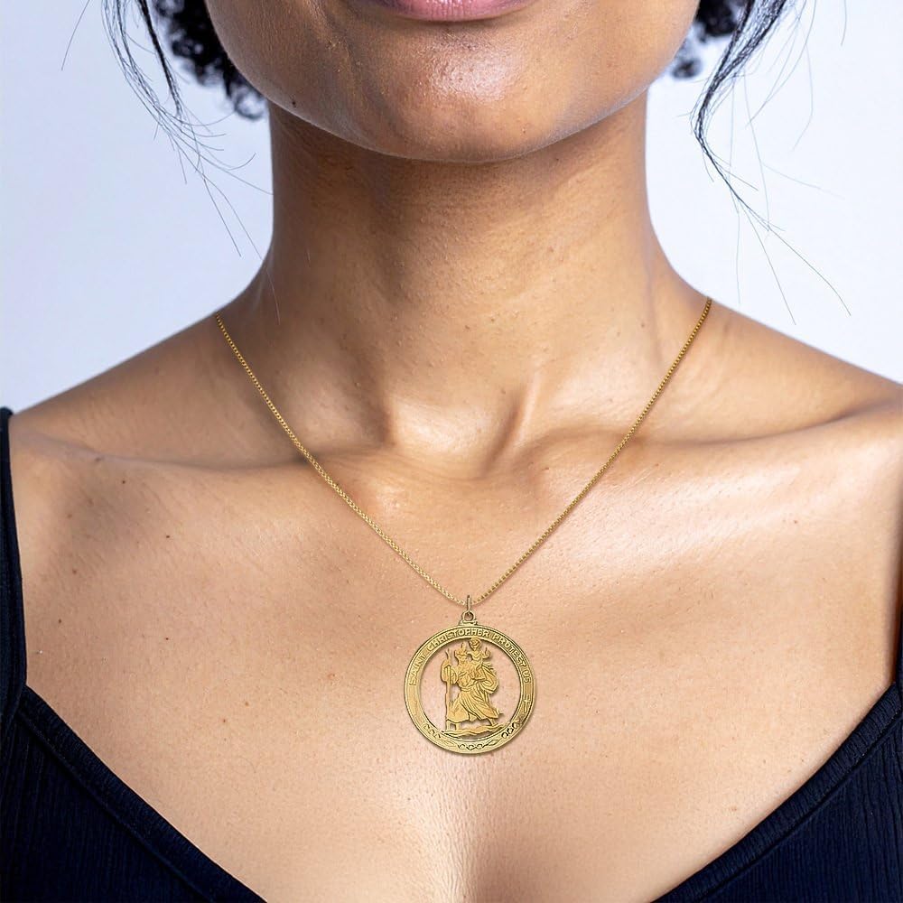 IceCarats 14K Solid Yellow Gold Extra Large Saint Christopher Medal Pendant Necklace 44.75mm 1 3/4 inch Polished, Satin For Her For Him