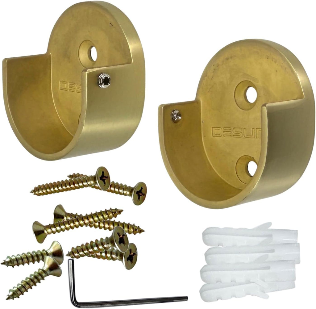 Closet Rod Support Flanges with Screw On Attachment | Heavy Duty 32mm Diameter Clothes Pole End Sockets for Wardrobes | Satin Brass | 25 Pair