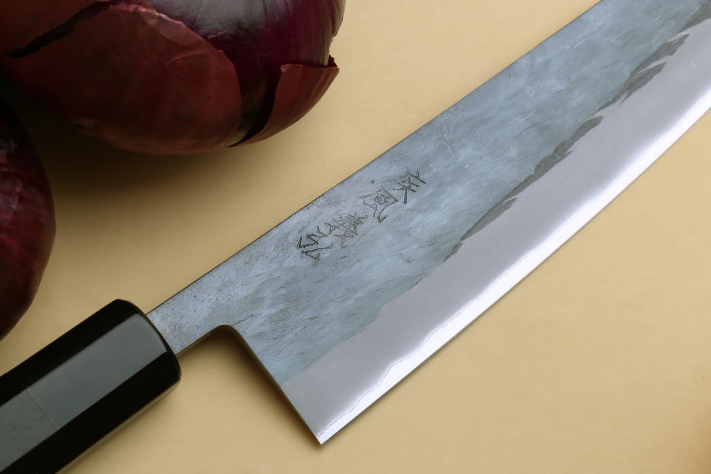 Yoshihiro Kurouchi Black-Forged Blue Steel Stainless Clad Gyuto Chefs Knife Ebony Handle (8.25'' (210mm) & Saya)