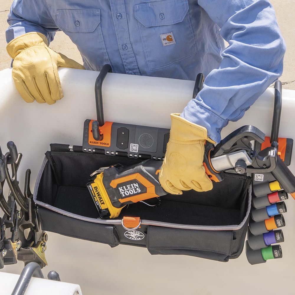 Klein Tools BC511S Bucket Work Center Large Tool Pouch, S Hook Rail System Accessory, Holds Lineman Tools, Cutters, Crimpers, and Impact Wrenches