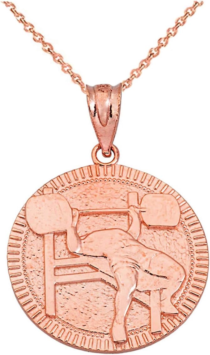 Certified 10k Gold Fitness Gym Barbell Bench Press Medal Pendant Necklace