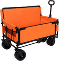 3-in-1 Convertible Folding Wagon Cart with Bench Seat & Storage - 500lbs Heavy-Duty Utility Wagon, 180L Capacity All-Terrain Wheels for Camping, Beach, Sports, Garden ﻿ (Orange)