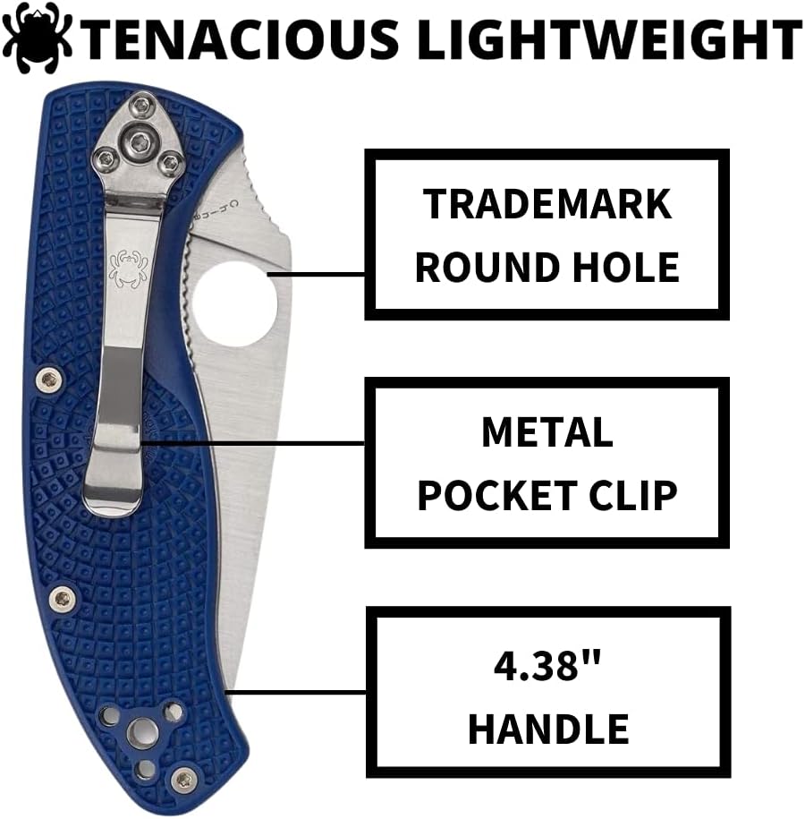 Spyderco Tenacious Lightweight Folding Utility Pocket Knife with 3.39' CPM S35VN Steel Blade and Blue nylon Handle - Everyday Carry - CombinationEdge - C122PSBL | 3.3' CPM S35VN Steel Blade, Blue, FRN Handle