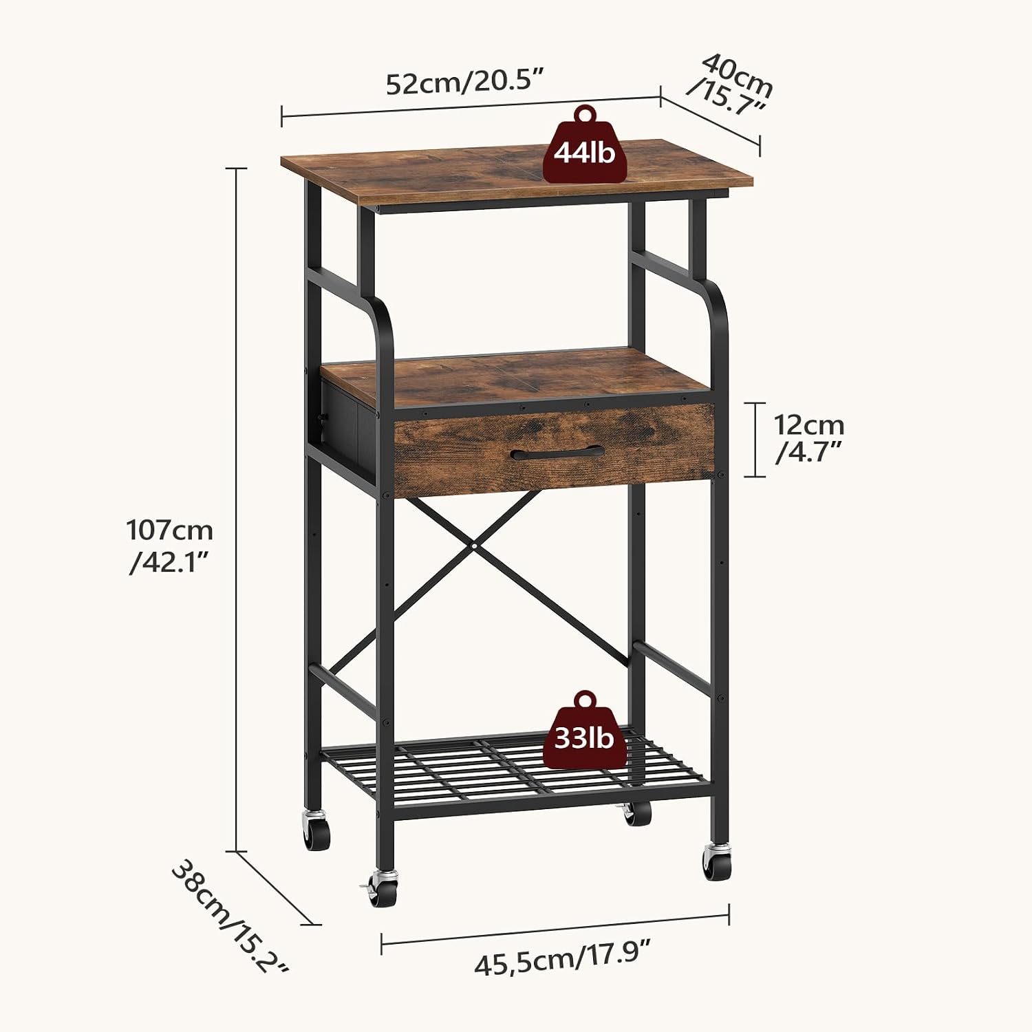 MAHANCRIS Printer Stand and Printer Table Bundle, 3-Tier Industrial Printer Cart with Power Outlets and 2 USB Ports, 3 Tier Mobile Printer Table with Adjustable Shelf & Drawer PTHR78E01-PTHR5401