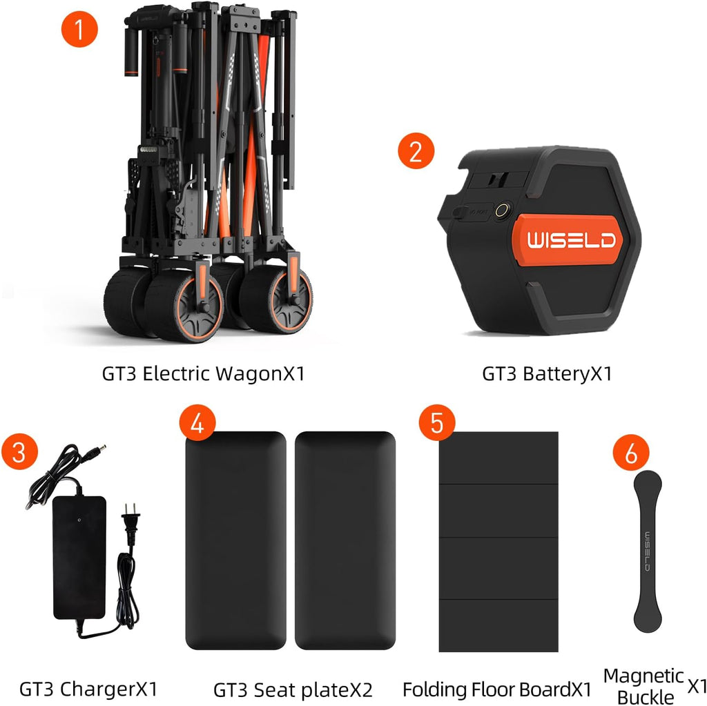 WISELD GT3 Electric Wagon Cart with Seats*2 Battery*1, All Terrain Wheels 772lbs Large Capacity Multi-Purpose Wagon for Grocery Shopping, Sports, Garden and Camping