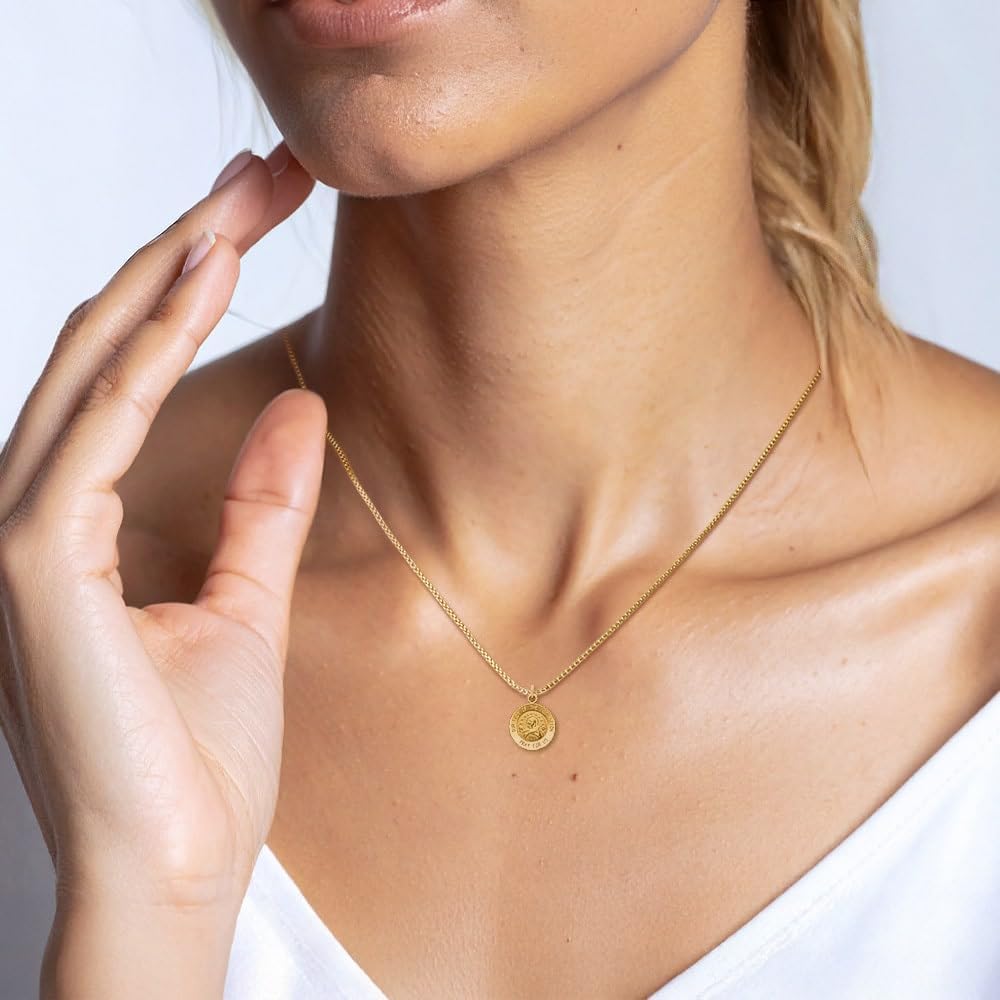 IceCarats 14K Solid Yellow Gold Small Our Lady of Assumption Medal Pendant Necklace 17mm 5/8 inch Polished, Satin, Engravable For Her