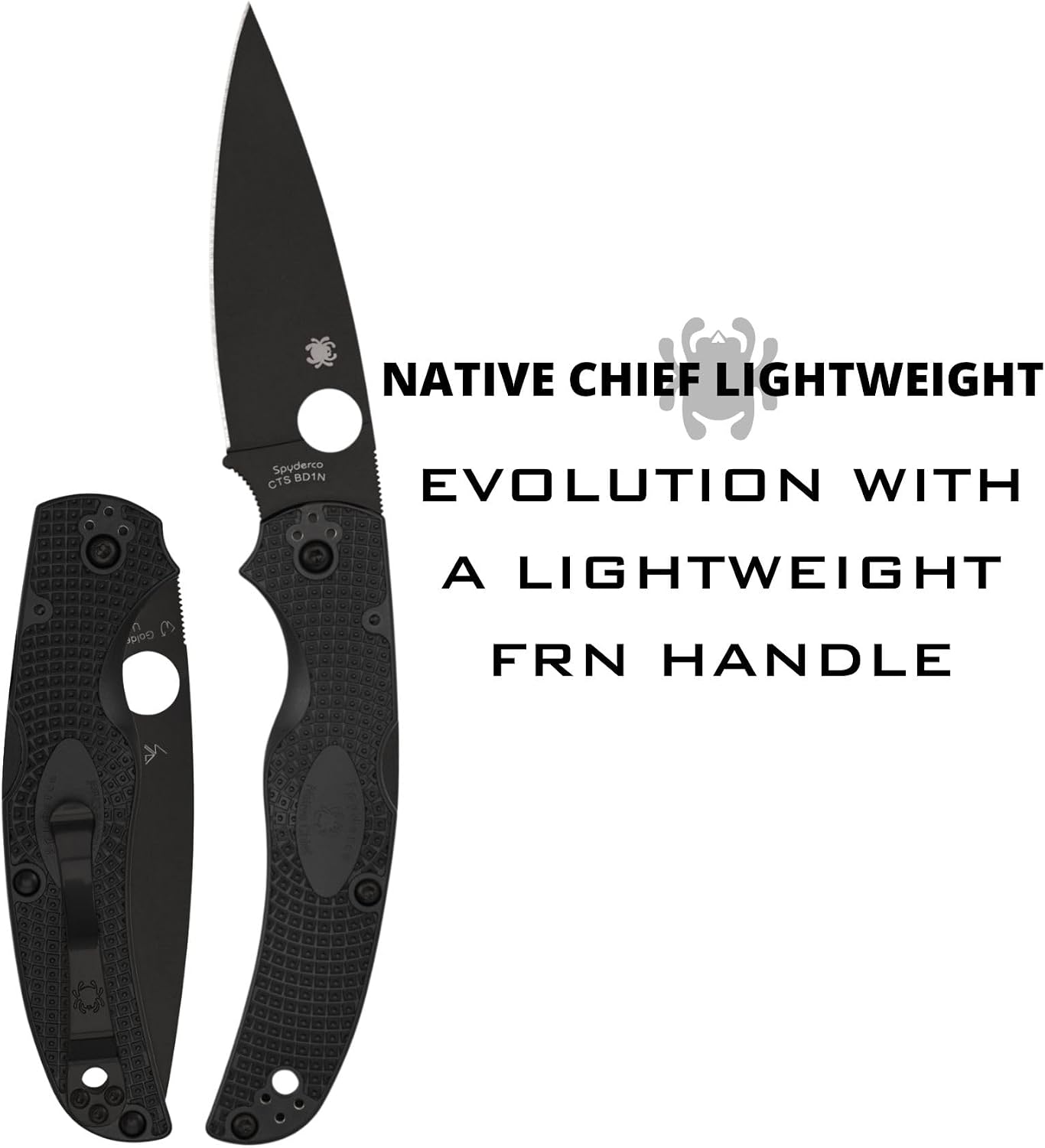 Spyderco Native Chief Lightweight Folding Pocket Knife with 4' Black CTS BD1N Steel Blade and FRN Handle - EDC Knife for Men and Women, Perfect for Hunting, Tactical, Camping - PlainEdge - C244PBBK