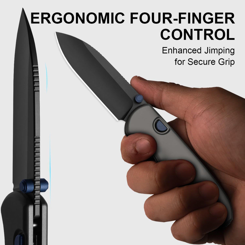Kizer Drop Bear Zero Pocket Knife, 3.1' Drop Point Elmax Blade Folding Knife with Dark Gray Aluminum Handle, Thumb Stud & Button Liner Lock EDC Knives for Camping Hunting Survival Ki3619BDA1