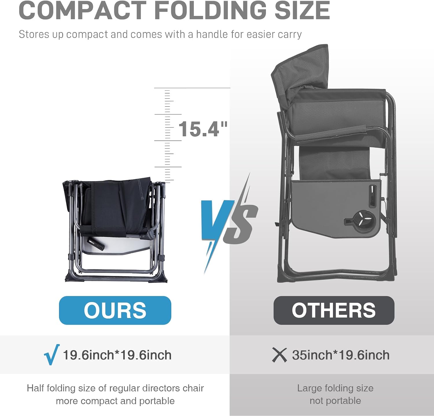 EVER ADVANCED Camping Directors' Chair with Side Table, Portable Folding with Compact Size, Heavy Duty Lawn Chair with Pocket for Camping, Lawn, Sports and Fishing, 400lbs, Black 2 Pack
