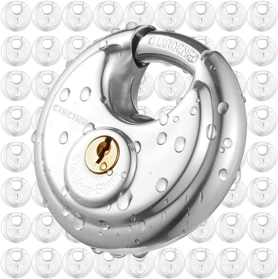 CINCINNO Heavy Duty Stainless Steel Discus Padlocks with Same Key, Outdoor Weatherproof Storage Locks for Storage Units,Garages, Sheds, Trailers,72 Pack