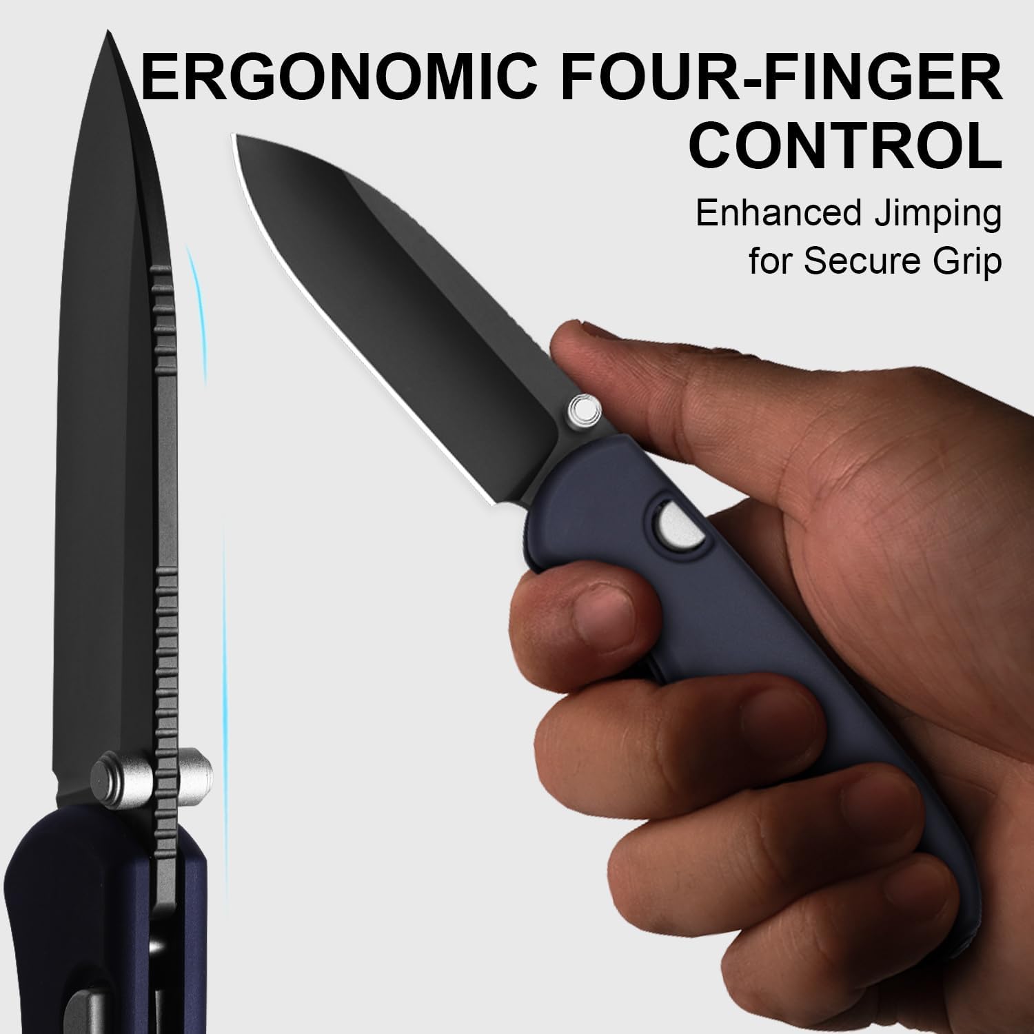 Kizer Drop Bear Zero Pocket Knife, 3.1' Drop Point M390 Blade Folding Knife with Dark Blue Aluminum Handle, Thumb Stud & Button Liner Lock EDC Knives for Camping Hunting Survival Ki3619BDA2