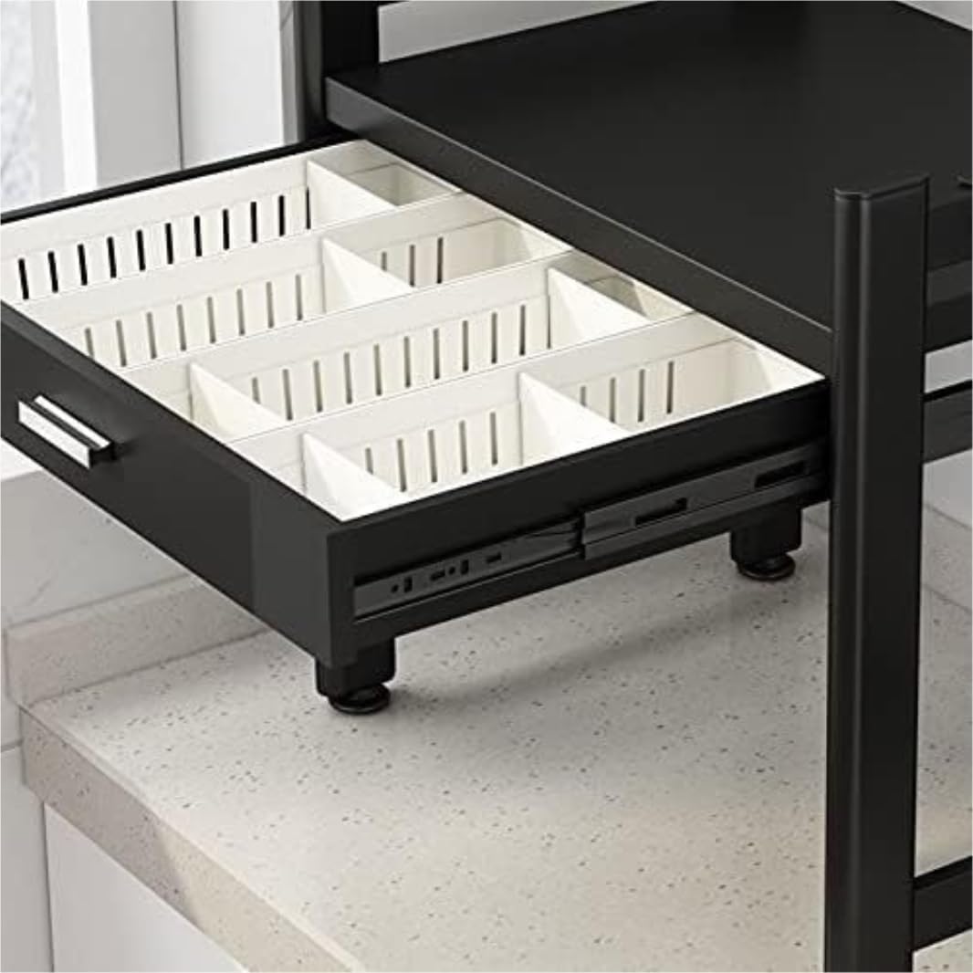 Kitchen Bakers Rack 2 Tier Microwave Oven Rack with Drawer Carbon Steel Microwave Shelf Toaster Stand Kitchen Storage Counter Rack Toaster Shelf