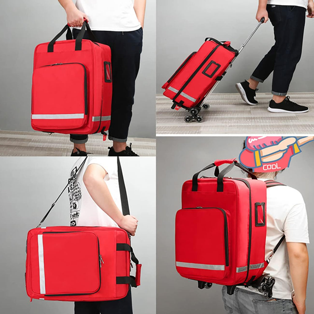 First Aid Kit Bag Rolling Medical Supplies Bag with Detachable Trolley, Nurse Rolling Bag Emergency Rescue Kit for Outdoor Hiking, Backpacking, Camping, Traveling