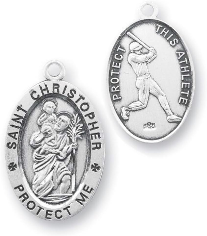 Heartland Men's Sterling Silver Saint Christopher Baseball Medal – Made in USA, Custom Chain Options, Ideal Present for Athletes, Baseball Players, and Sports Enthusiasts