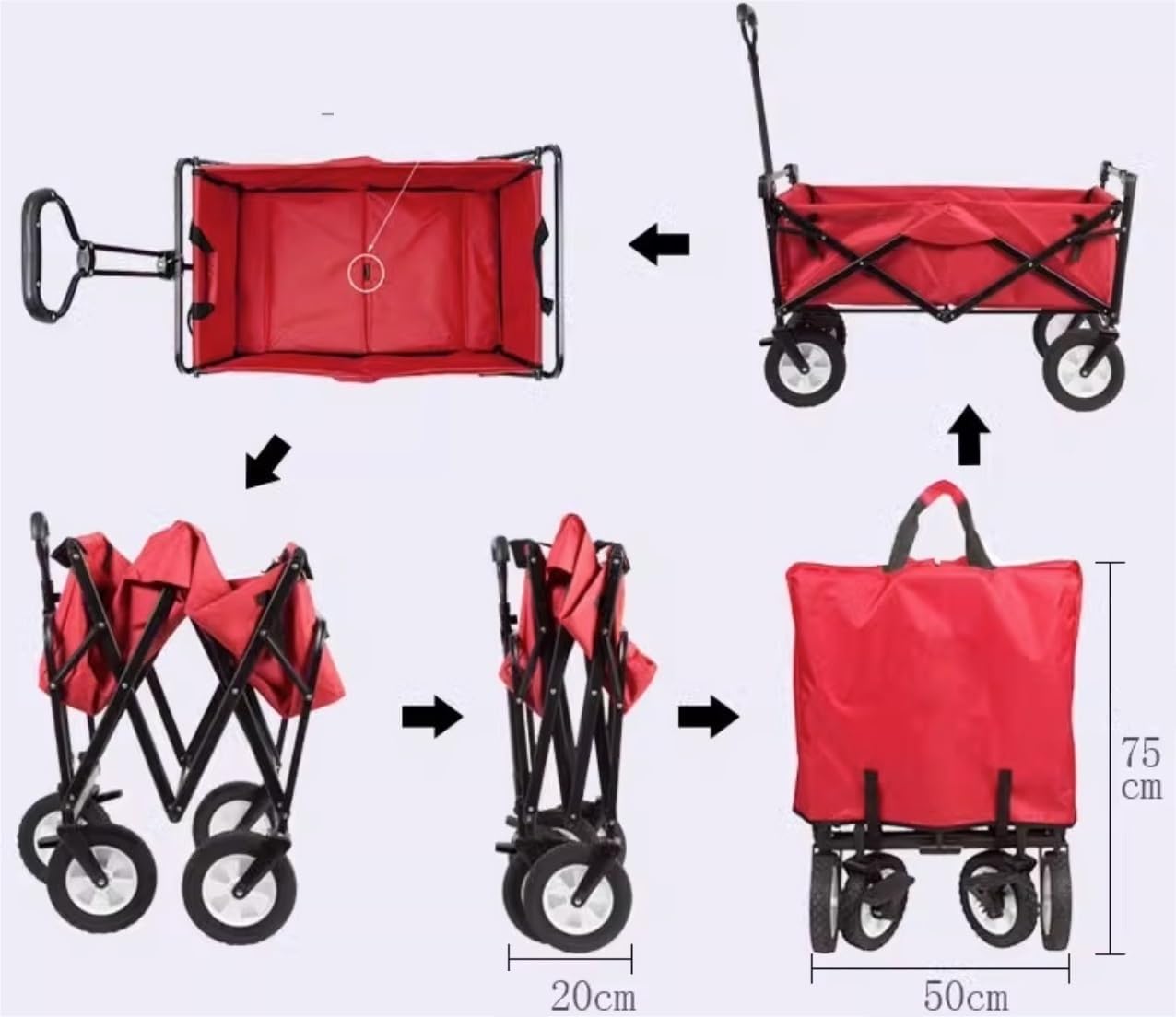 Trolley Cart Folding Utility Wagon Cart Outdoor Camping Trolley with Wide All Terrain Wheels for Sports Shopping Camping Cart Garden Wagon