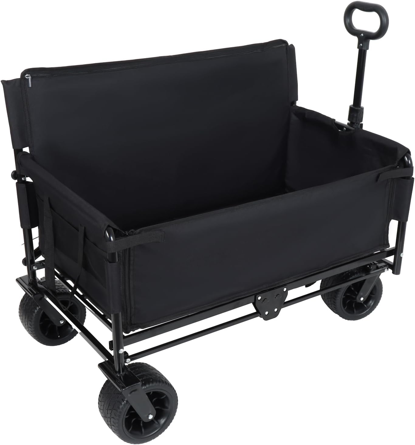 3-in-1 Convertible Folding Wagon Cart with Bench Seat & Storage 500lbs Heavy-Duty Utility Wagon, 180L Capacity All-Terrain Wheels for Camping, Beach, Sports, Garden, Black Multi-Functional Outdoor