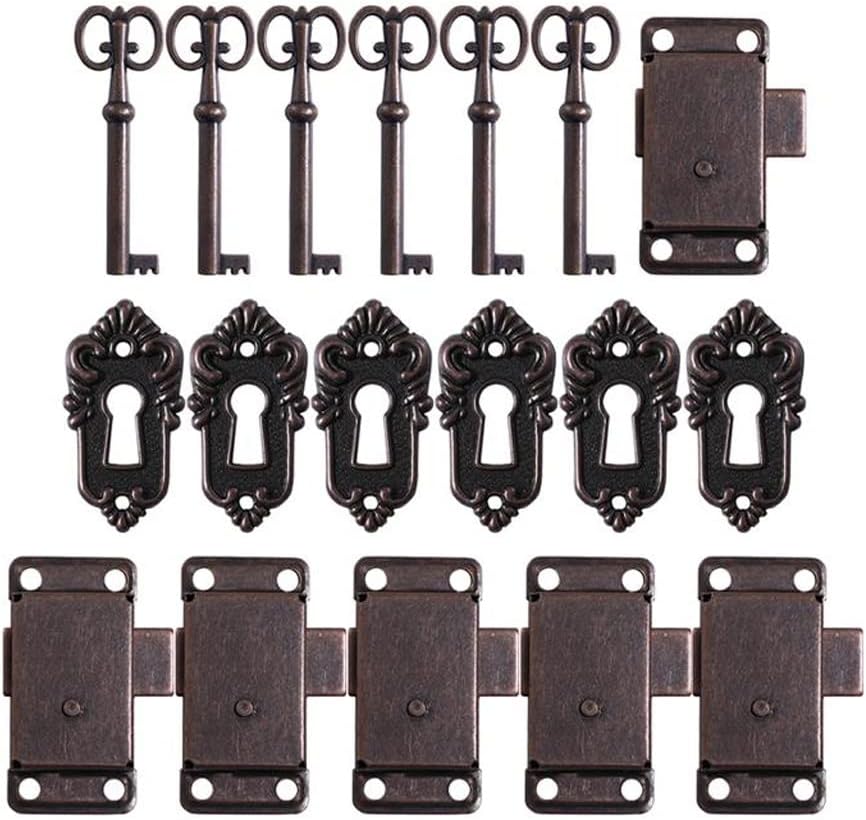 6 Sets Vintage Cabinet Lock Antique Bronze Padlock Hasp Hook Jewelry Box Latches Decorative Furniture Hardware (As Shown 2.5 * 5cm)