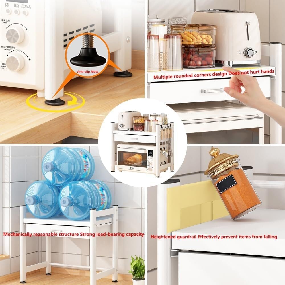 Microwave/Toaster Kitchen Microwave Oven Rack with Drawer Kitchen Storage Rack Multi -Layer Electrical Rice Cooker Standing Rack Shelf Organizer(White)