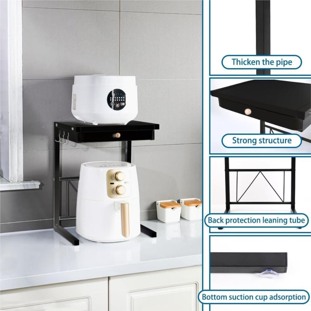 Microwave/Toaster Kitchen Small Appliances and Air Fryer Storage Racks Microwave Oven Racks Kitchen Counter Layered Drawer Racks Shelf Organizer(Black)