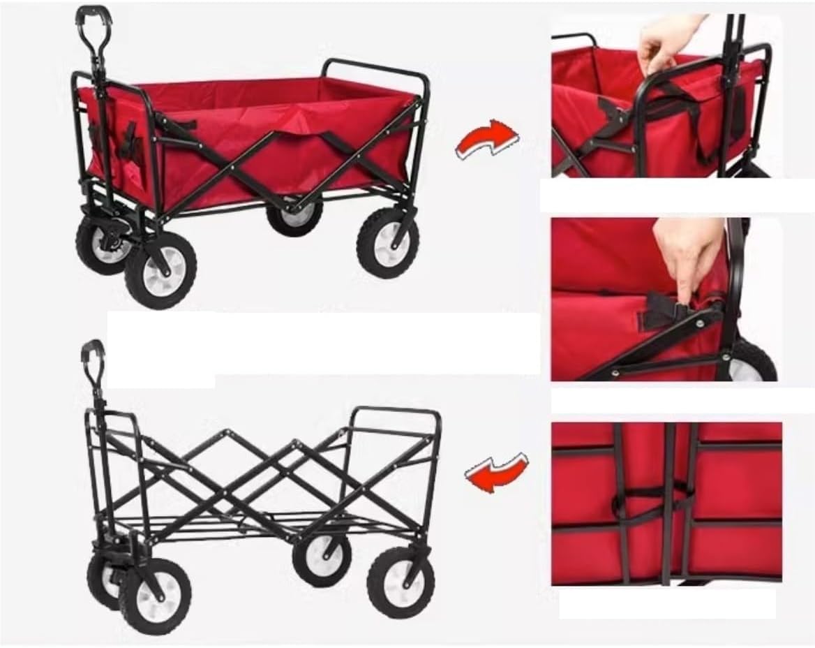 Trolley Cart Folding Utility Wagon Cart Outdoor Camping Trolley with Wide All Terrain Wheels for Sports Shopping Camping Cart Garden Wagon
