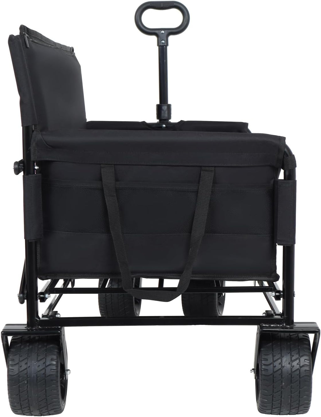 3-in-1 Convertible Folding Wagon Cart with Bench Seat & Storage 500lbs Heavy-Duty Utility Wagon, 180L Capacity All-Terrain Wheels for Camping, Beach, Sports, Garden, Black Multi-Functional Outdoor