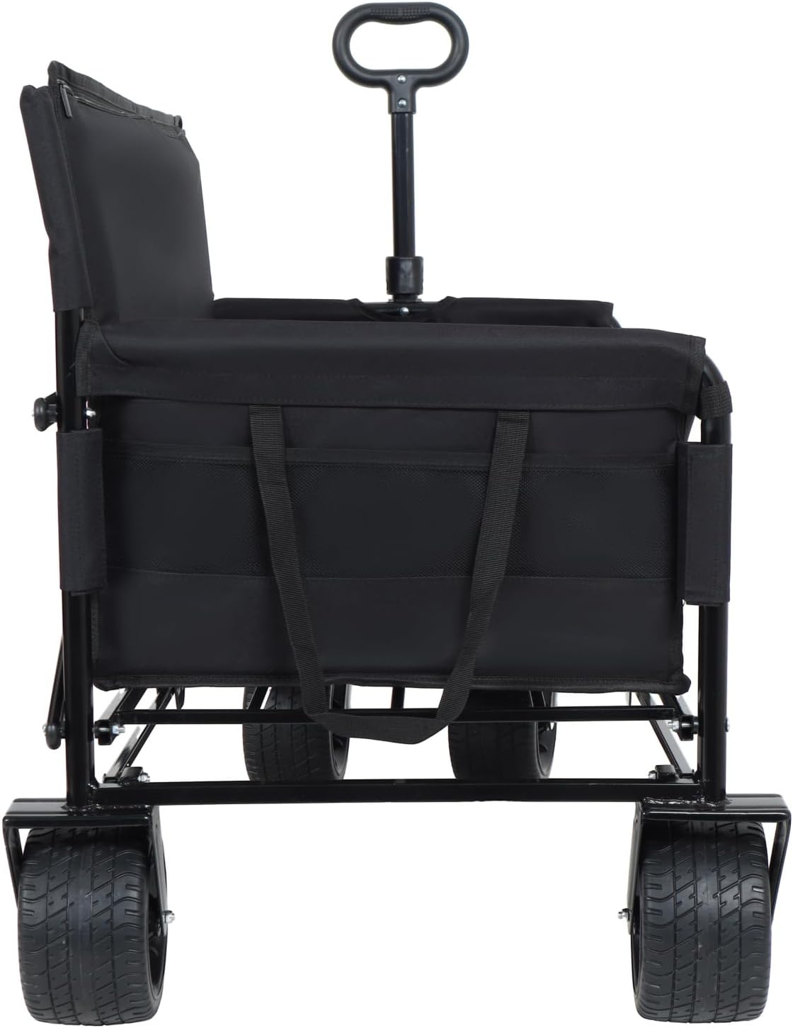 3-in-1 Convertible Folding Wagon Cart with Bench Seat & Storage 500lbs Heavy-Duty Utility Wagon, 180L Capacity All-Terrain Wheels for Camping, Beach, Sports, Garden, Black Multi-Functional Outdoor