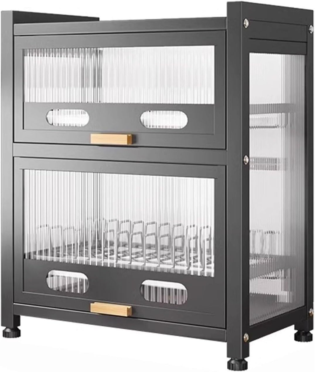 Kitchen Countertop Bakers Rack, Microwave Oven Stand, Countertop Dish Storage Cabinet with Drawers, for Kitchen, Dining Room, Living Room Space Saving(Black,Small)