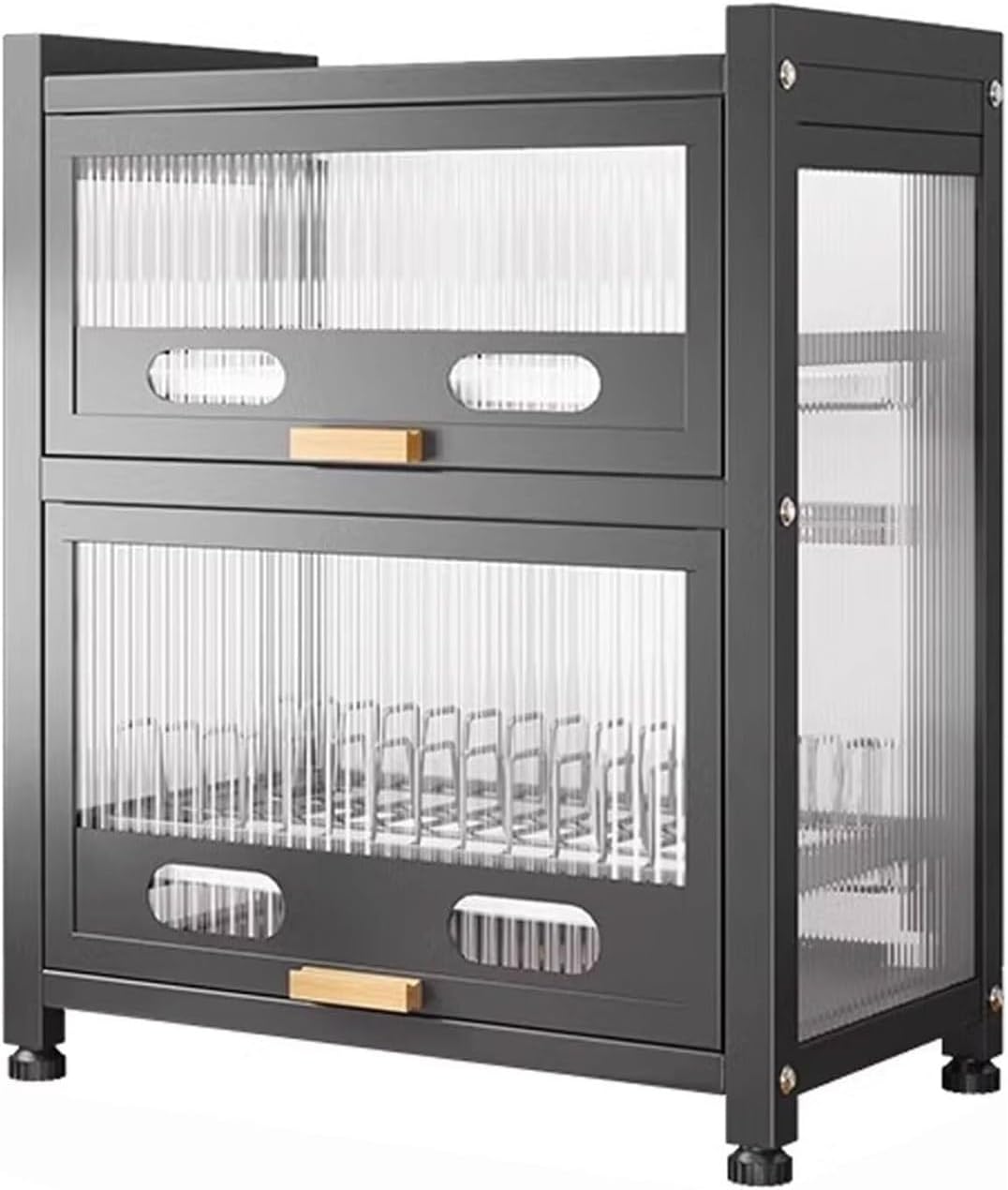 Kitchen Countertop Bakers Rack, Microwave Oven Stand, Countertop Dish Storage Cabinet with Drawers, for Kitchen, Dining Room, Living Room Space Saving(Black,Small)