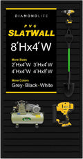 Heavy Duty 8x4 PVC Garage SlatWall Storage System (with Endcaps & Screws) - Modular Slat Wall Paneling for Garage Wall Organizer - Interlocking SlatWall Panels for Home & Commercial Use (Black)