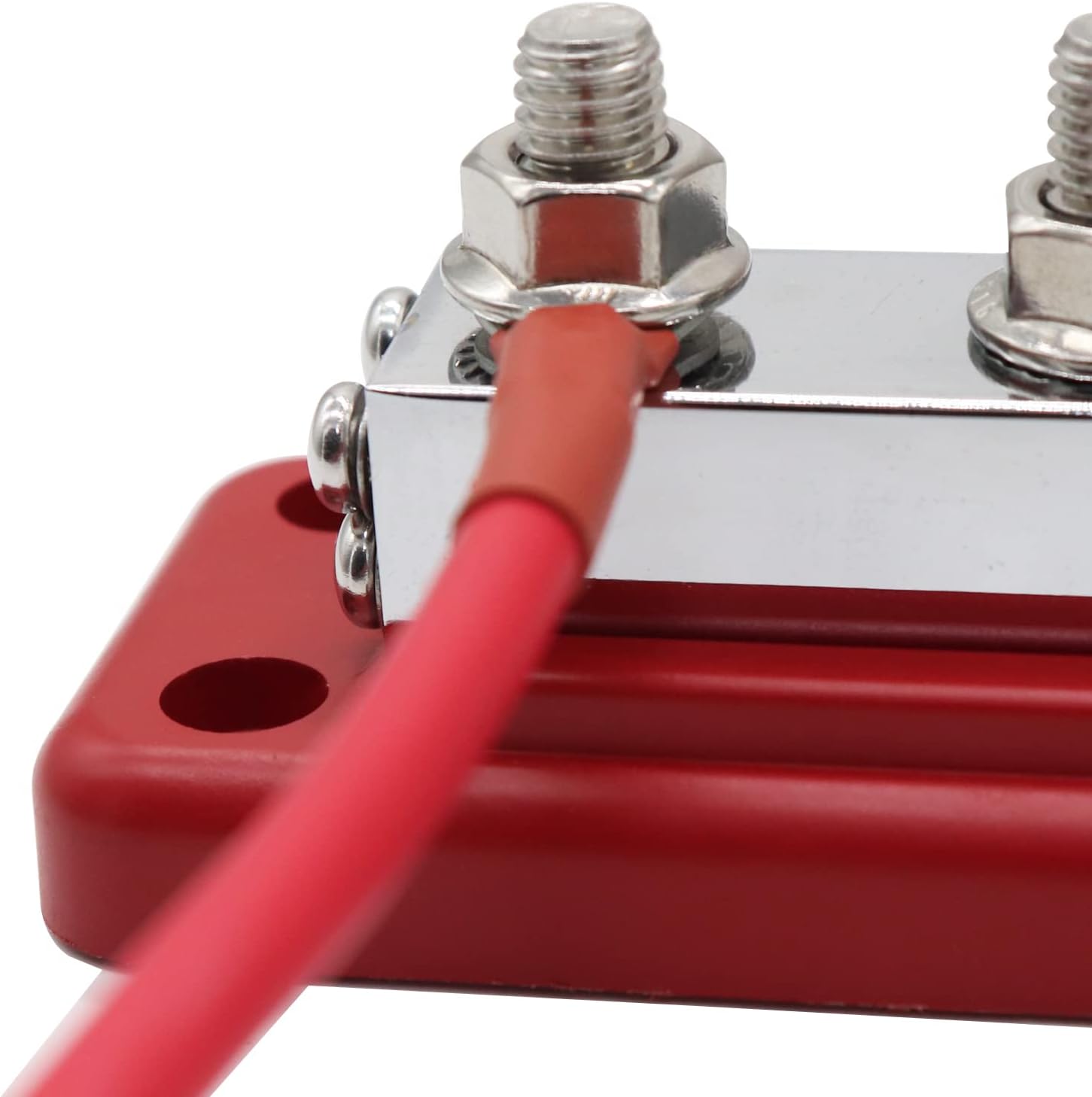 2 Pcs 600 A High Current Copper Bus Bar 300V AC / 48V DC 8 Way 3/8 inch (M10) Studs 8#8-32 Screws Electrical Terminal Ground Distribution Block Battery Buss Bars with Cover (Red & Black)