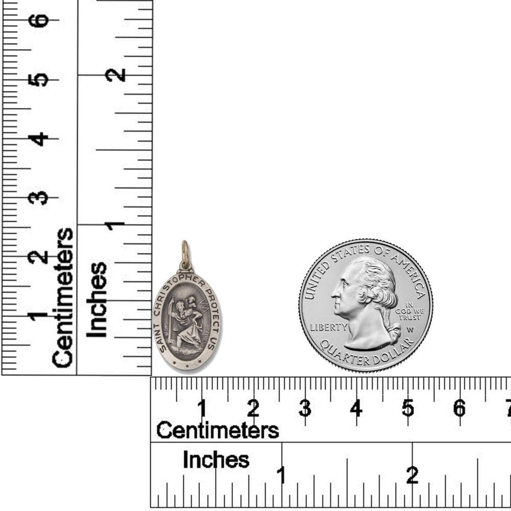 925 Sterling Silver Polished Antiqued-Finish Double Sided Saint Christopher Oval Sports Pendant Medal Necklaces
