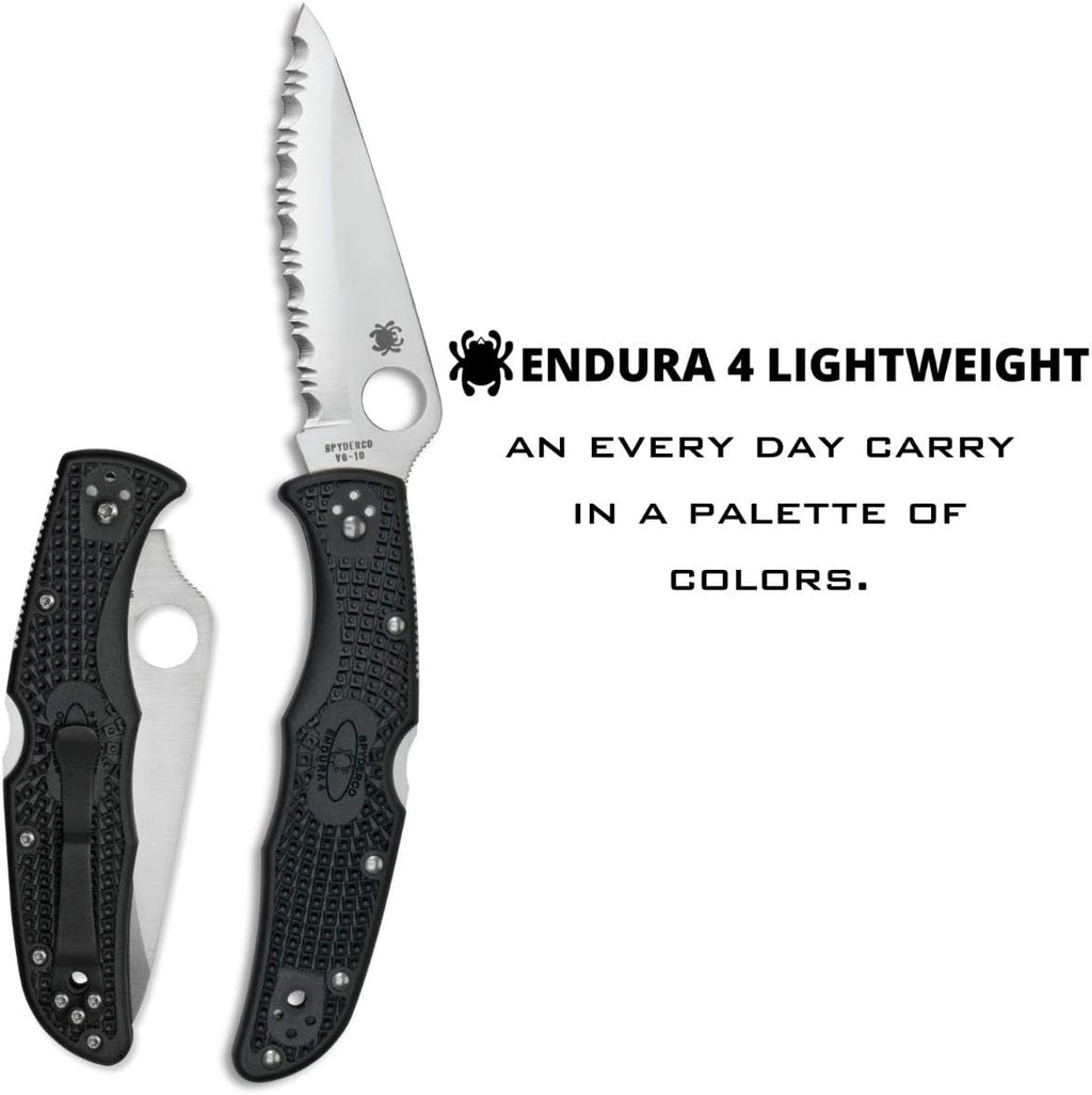 Spyderco Endura 4 Lightweight Folding Pocket Knife with 3.8' VG-10 Steel Blade and FRN Handle - EDC Knife for Men and Women, Perfect for Hunting, Tactical, Camping, Survival - SpyderEdge - C10SBK