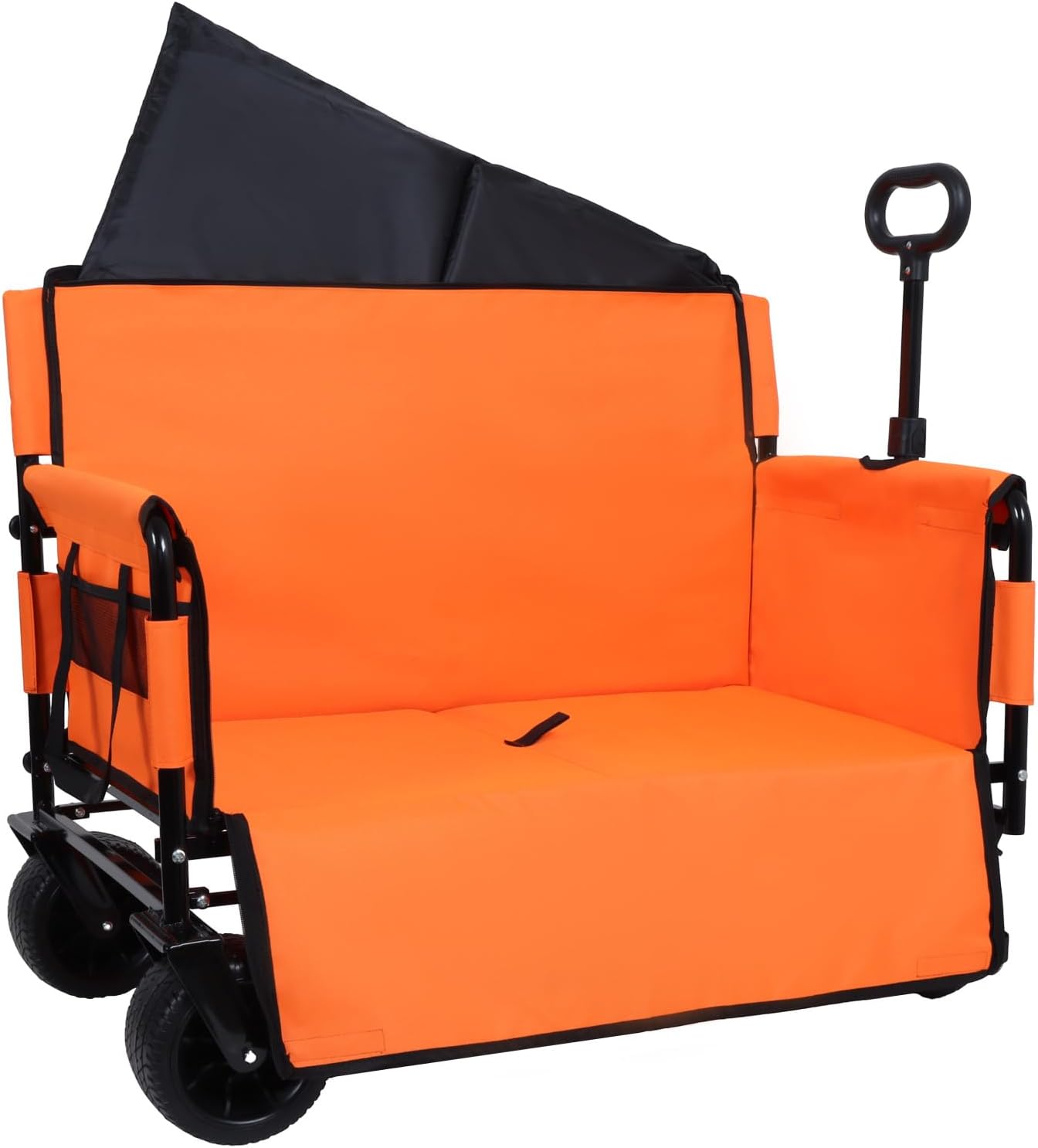 3-in-1 Convertible Folding Wagon Cart with Bench Seat & Storage 500Lbs Heavy-Duty Utility Wagon, 180L Capacity All-Terrain Wheels for Camping, Beach, Sports, Garden, Orange Multi-Functional Seat