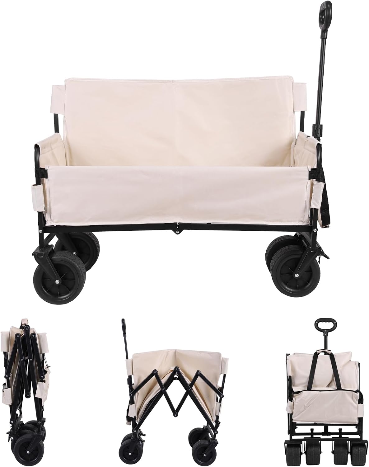 Collapsible Heavy Duty Wagon with Big Wheels Large Capacity Collapsible Wagon Cart for Groceries Garden Sport