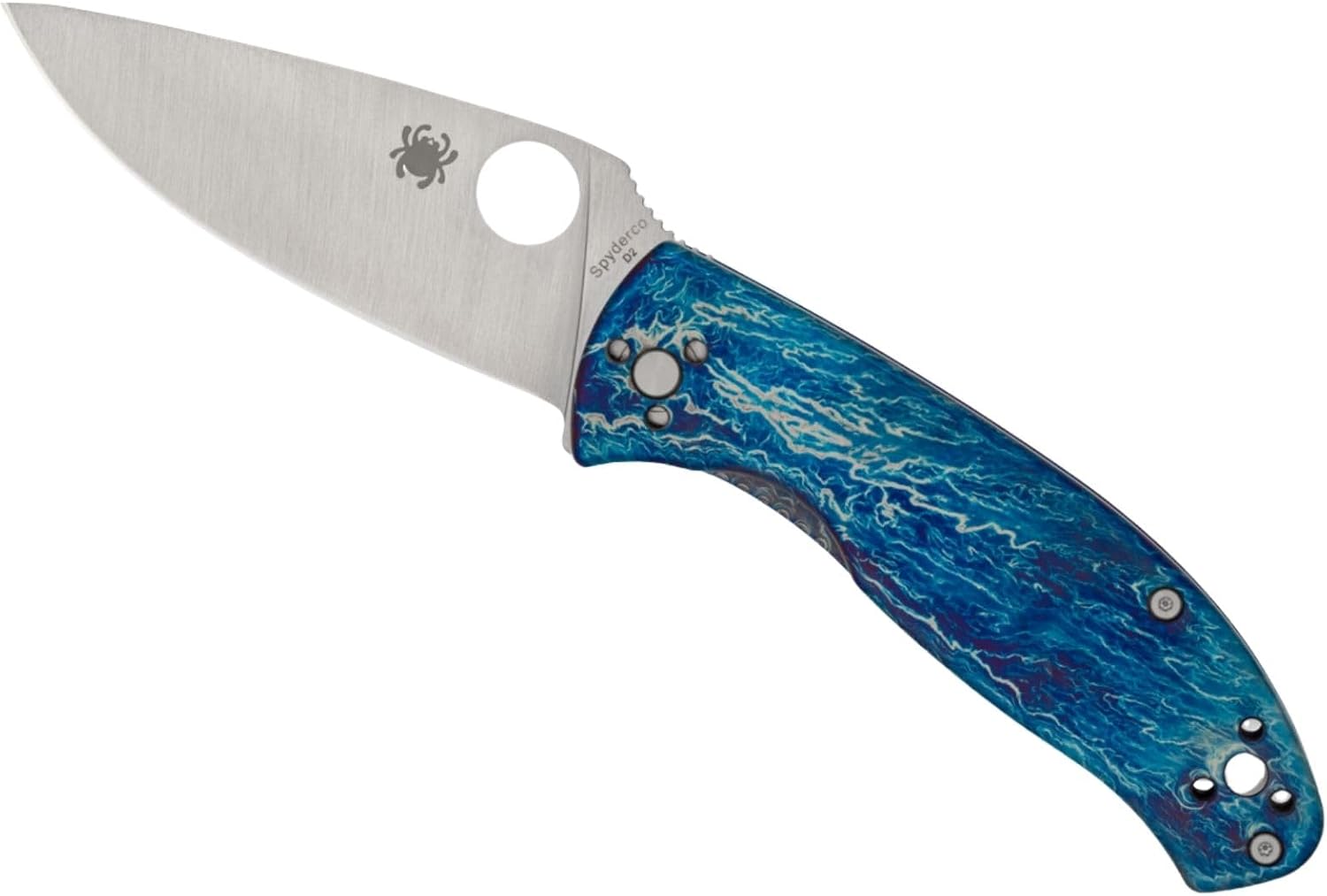 Spyderco Tenacious Disarray Folding Pocket Knife with 3.3' D2 Steel Blade and Titanium Handle - EDC Knife for Men and Women, Perfect for Hunting, Tactical, Camping, Survival - PlainEdge - C122TIBLD2P
