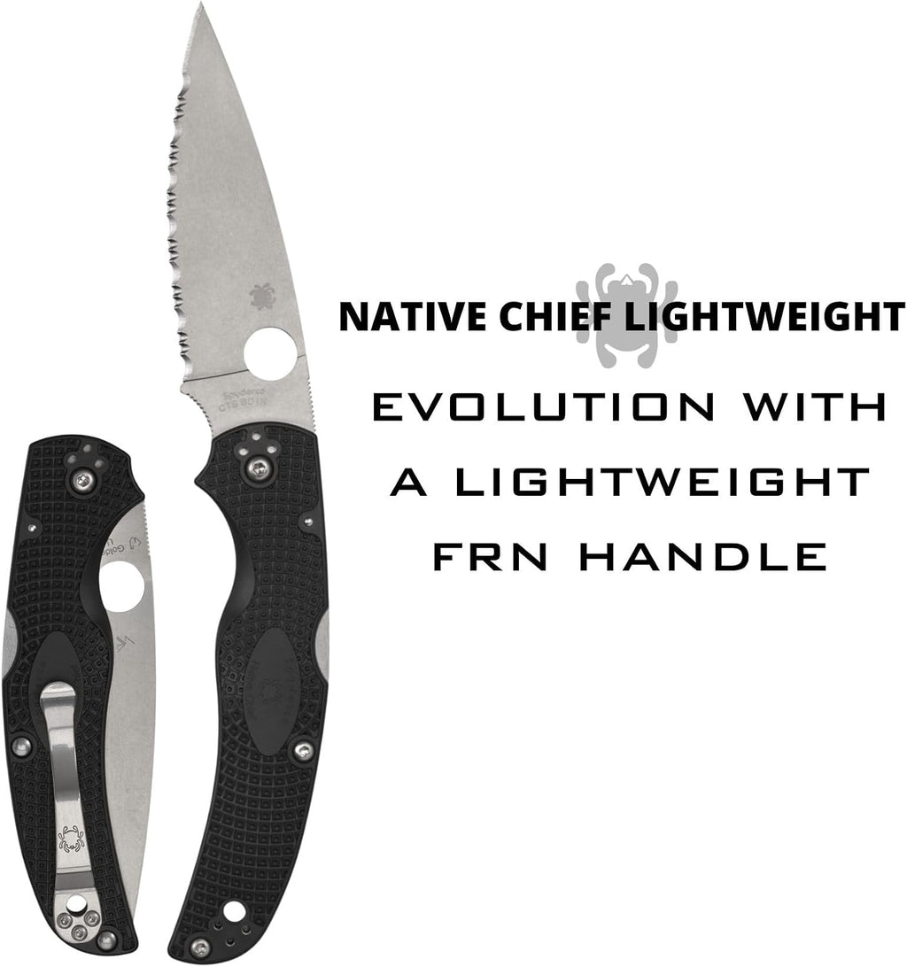 Spyderco Native Chief Lightweight Folding Pocket Knife with 4' CTS BD1N Steel Blade and FRN Handle - EDC Knife for Men and Women, Perfect for Hunting, Tactical, Camping - SpyderEdge - C244SBK