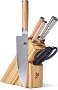 Shun Classic Blonde 6 Piece Block Set, Includes 8' Chef's, 4' Paring, 6' Serrated Utility Knife & Shears, Handcrafted Japanese Knife Block Set, Damascus Stainless Steel Cladding, Pakkawood Handle