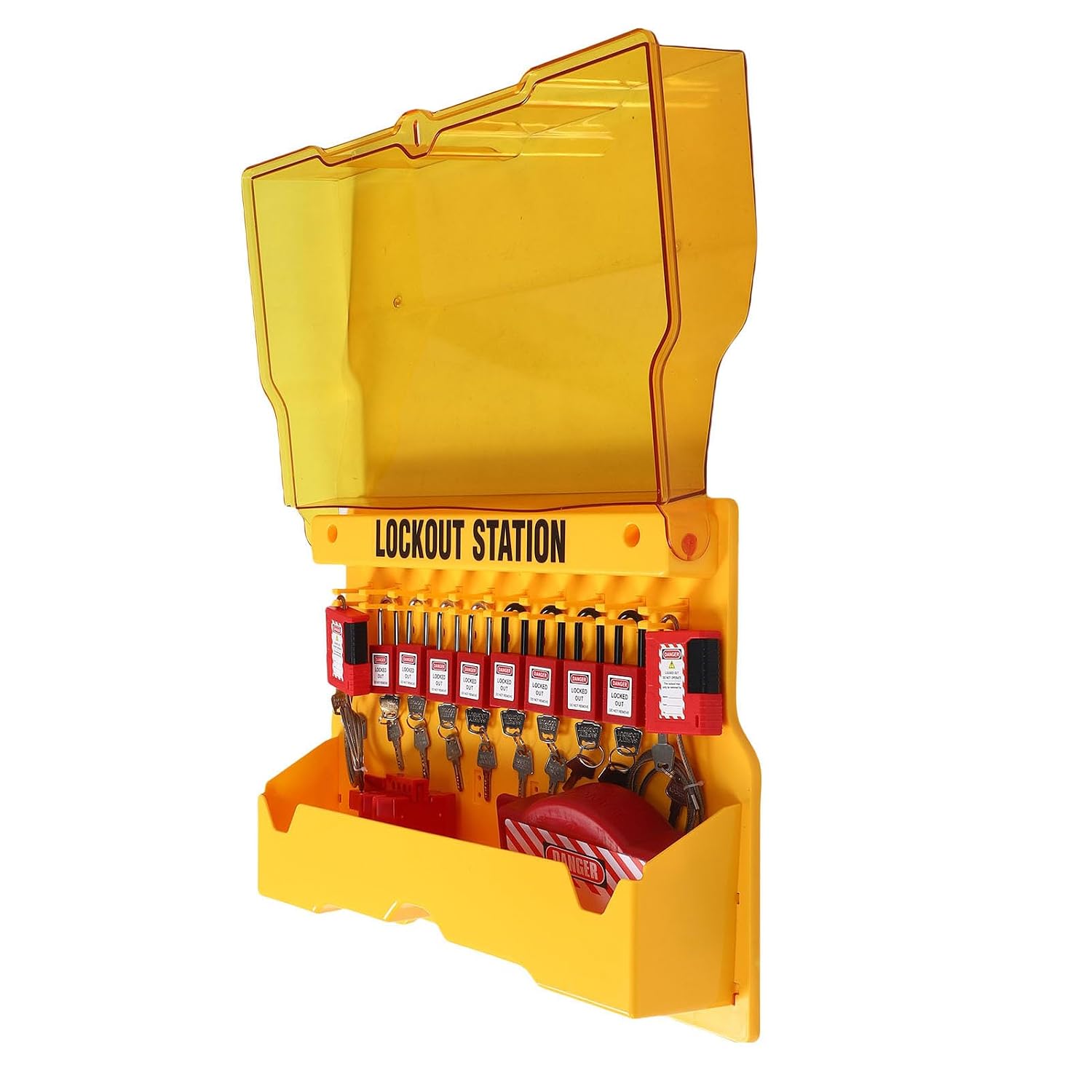 Fabater Lockout Tagout Station, Transparent Cover Enduring PC Material Electrical Lockout Tagout Kit, Loto Station with 8 Safety Padlocks 3 Hasp 20 for Industrial