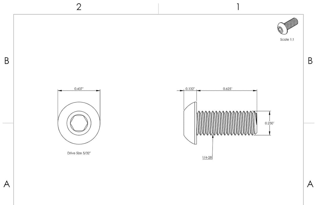 1/4-28 x 5/8' - Button Head Socket Cap Screws Black Oxide Alloy Steel Qty 500 Socket Head Screws B2B