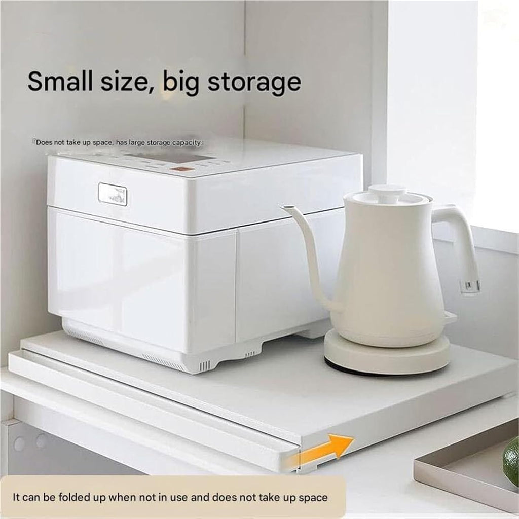 Countertop Pull-Out Bakers Rack Metal Microwave Stand with Pull-Out Drawer Storage Organizer for Kitchen Lightweight(White)