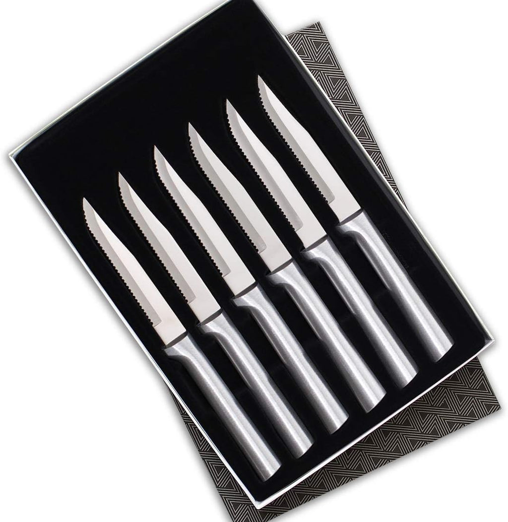Rada Cutlery Six Serrated Steak Knives Gift Set (S6S), 6-Piece Knife Set, Stainless Steel Blades, Silver Handle, Pack of 2