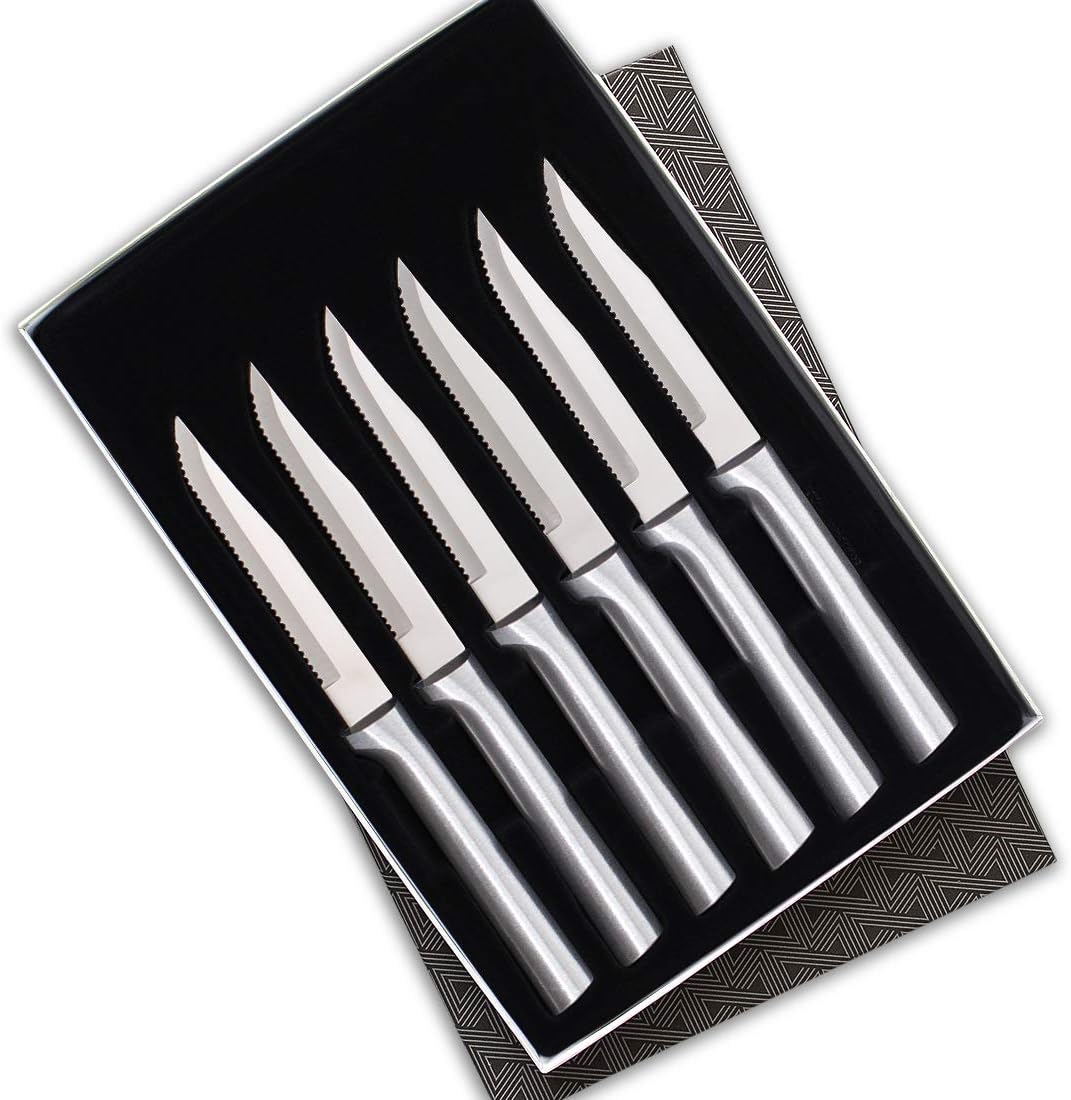 Rada Cutlery Six Serrated Steak Knives Gift Set (S6S), 6-Piece Knife Set, Stainless Steel Blades, Silver Handle, Pack of 2