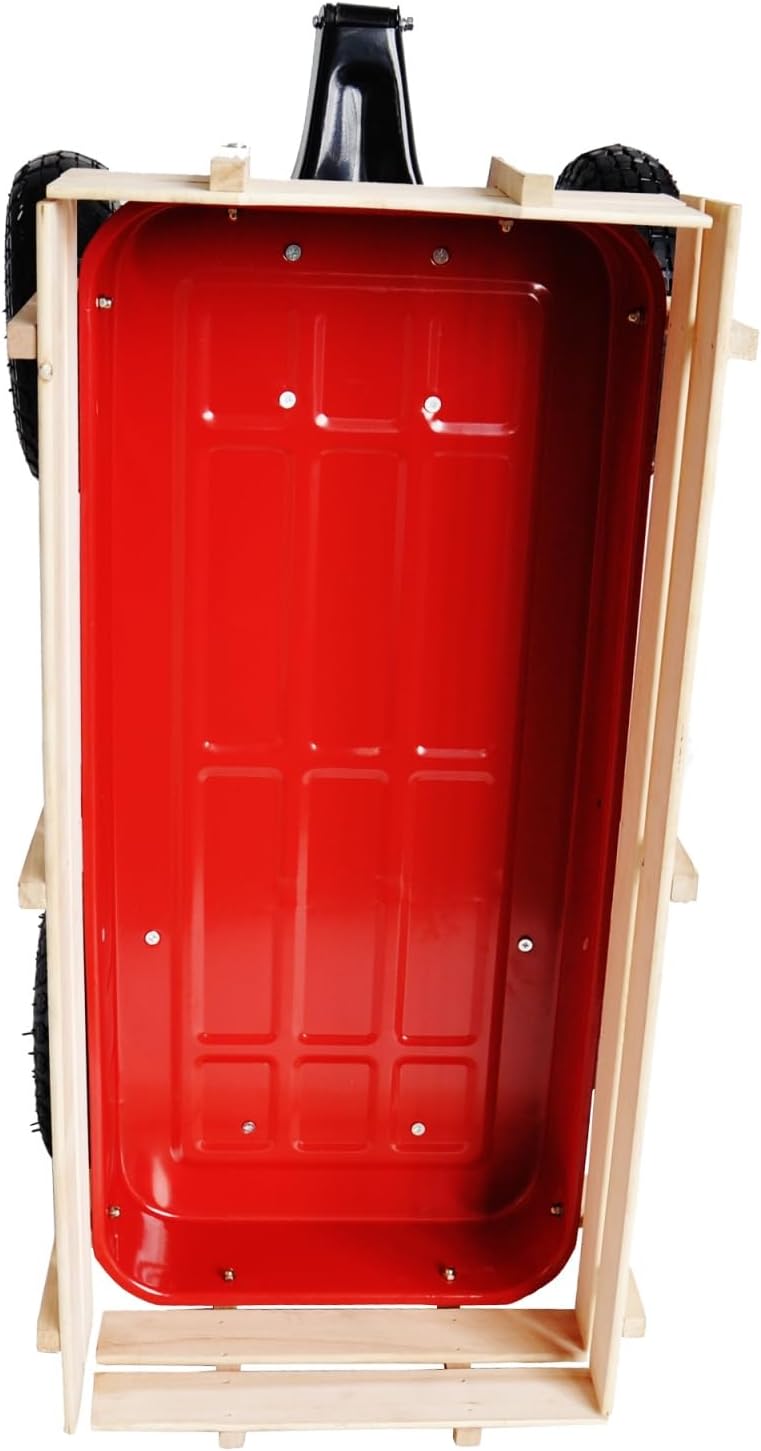 Outdoor Sport Wagon Tools cart Wooden Side Panels air Tires Wagon (red)