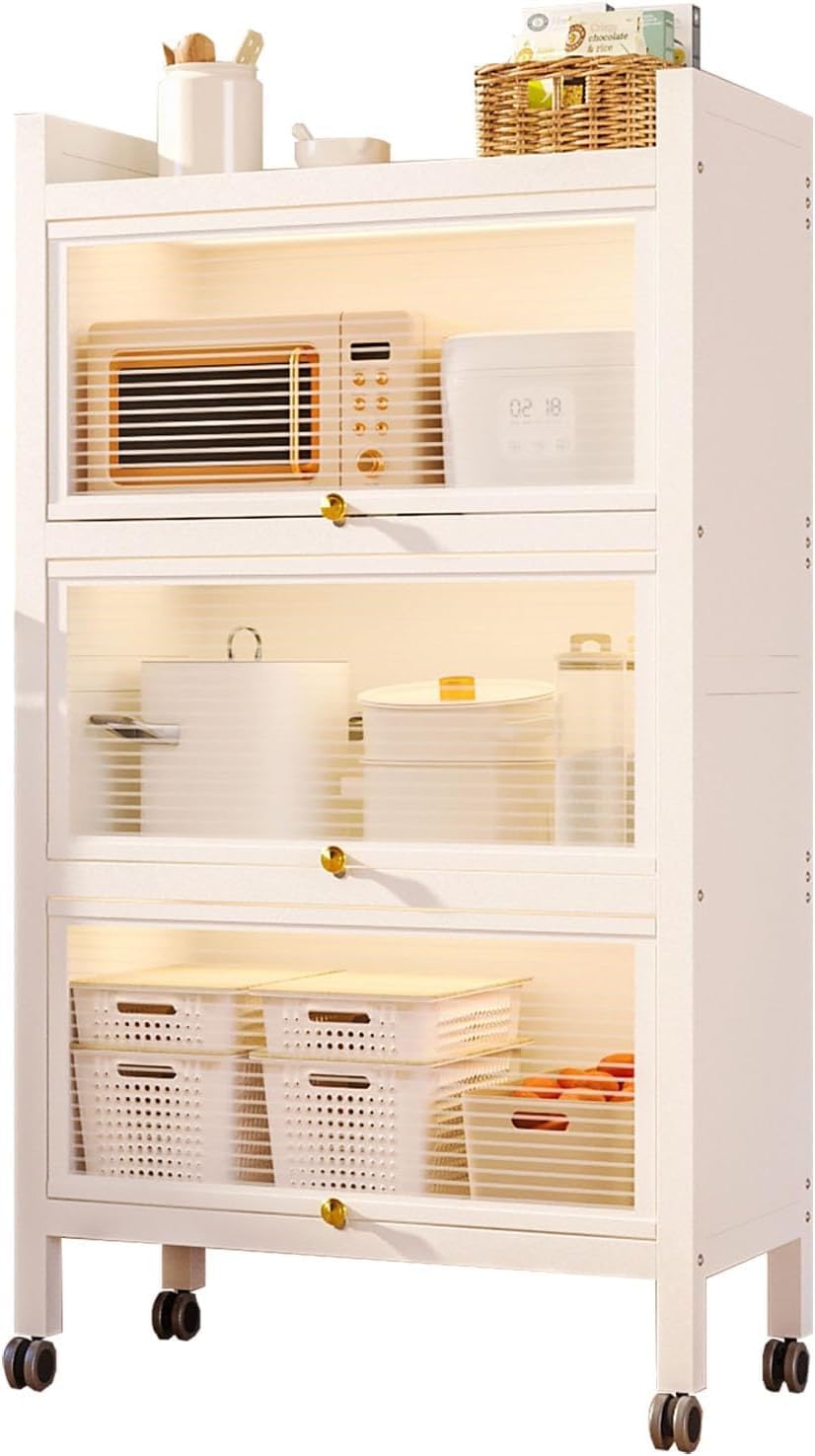 Microwave Storage Stand, Kitchen Pantry Storage Cabinet Coffee Bar Cabinet with Drawer, Kitchen Storage Cabinet, Kitchen Baker's Rack with Flip Door Cabinet, 4 Layers, 70cm/27.5in