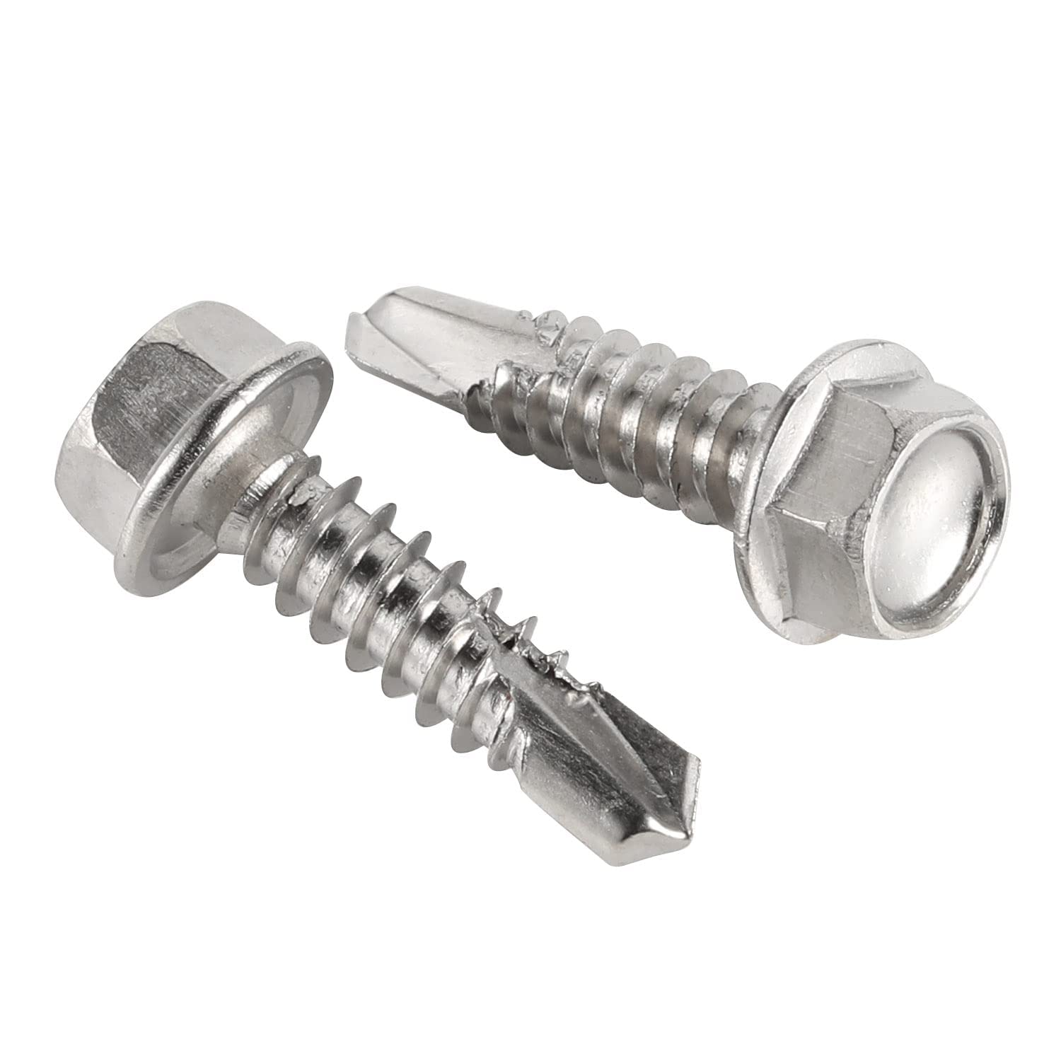 #10 x 1/2' Stainless Steel Hardened 410 Self-Tapping Screws for Metal, Hex Washer Head, Self-Drilling Tek Screws - 4000 PCS