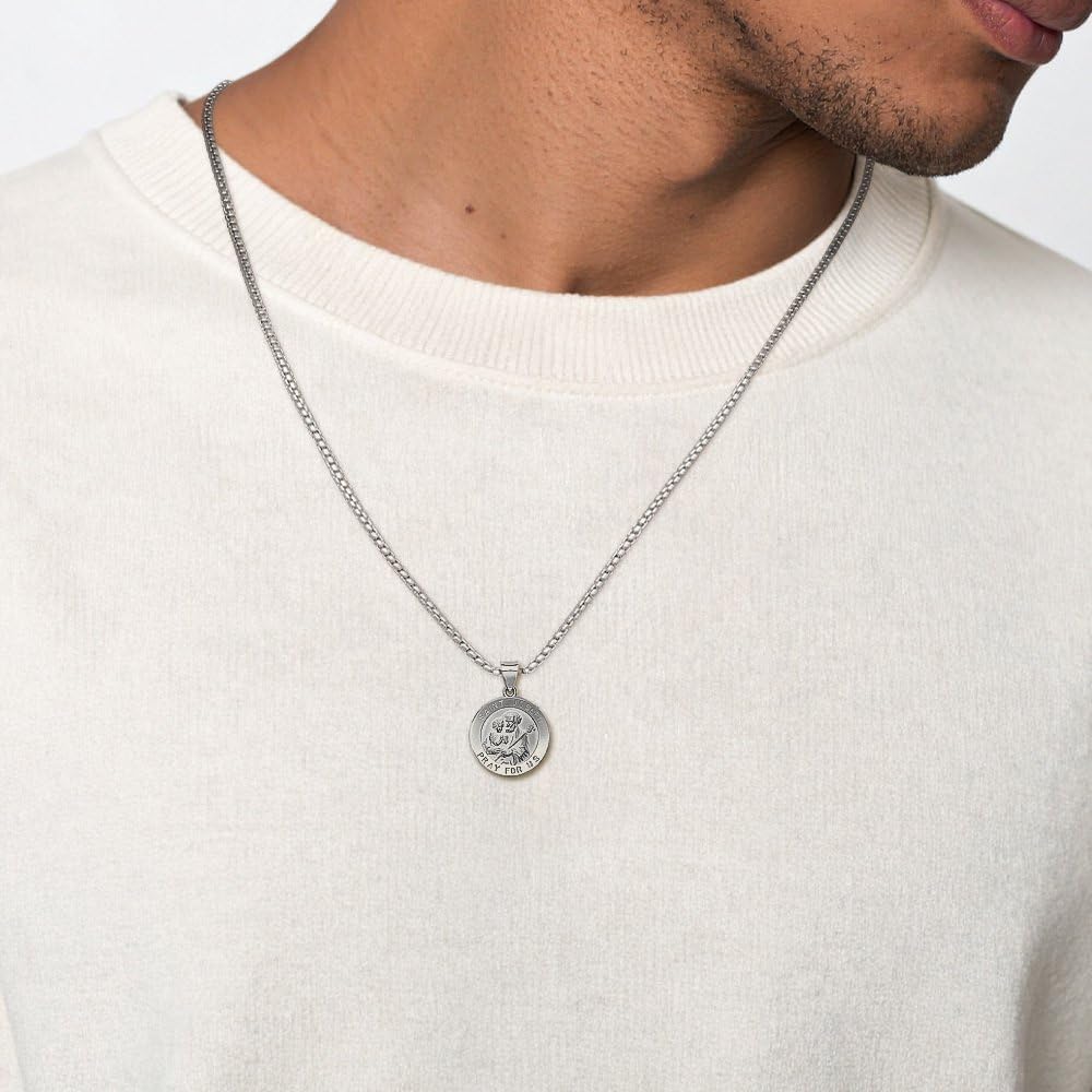 IceCarats 14K White Gold Large Saint Joseph Medal Pendant Necklace 27mm 1.1 inch Lightweight, Polished, Satin, Engravable For Her For Him