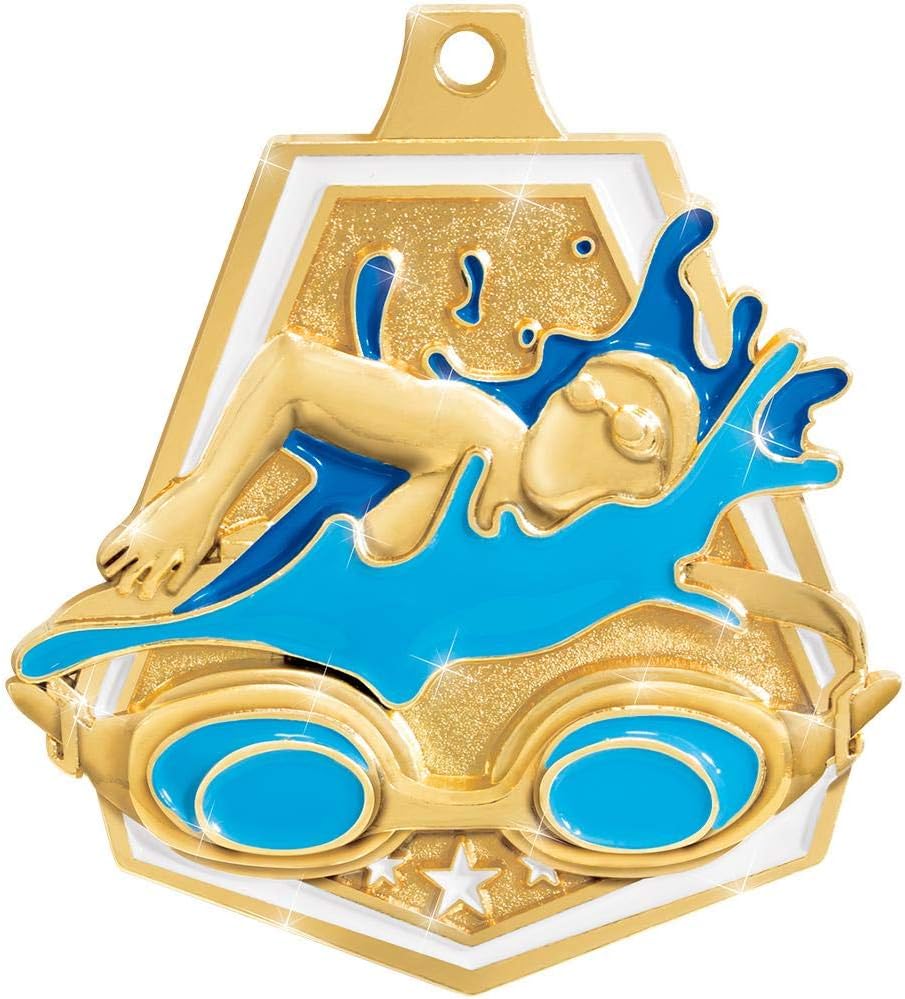 Your Personalization Swimming Awards, 2' Shiny Captain Swim Medals with Free Custom Engraving, Gold Swimming Medal Trophy Awards Prime
