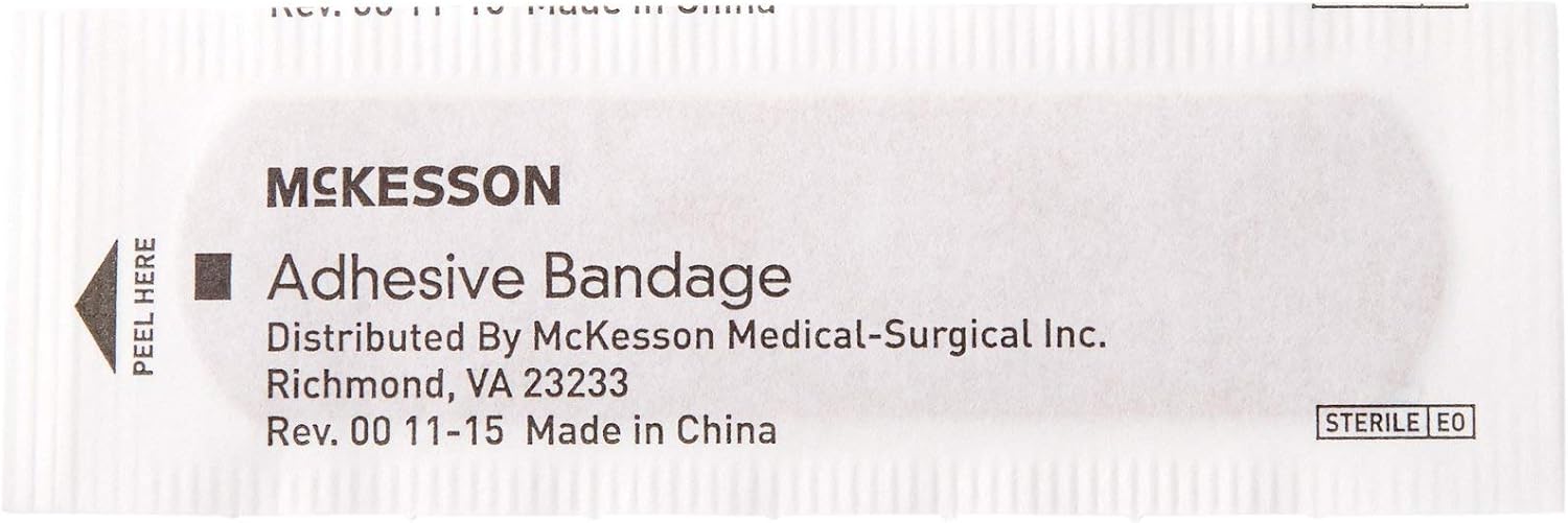 McKesson Adhesive Bandages, Sterile, Fabric Strip, 3/4 in x 3 in, 100 Count, 24 Packs, 2400 Total
